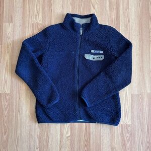 Columbia Dark Blue Fleece Jacket with Checkered Detail